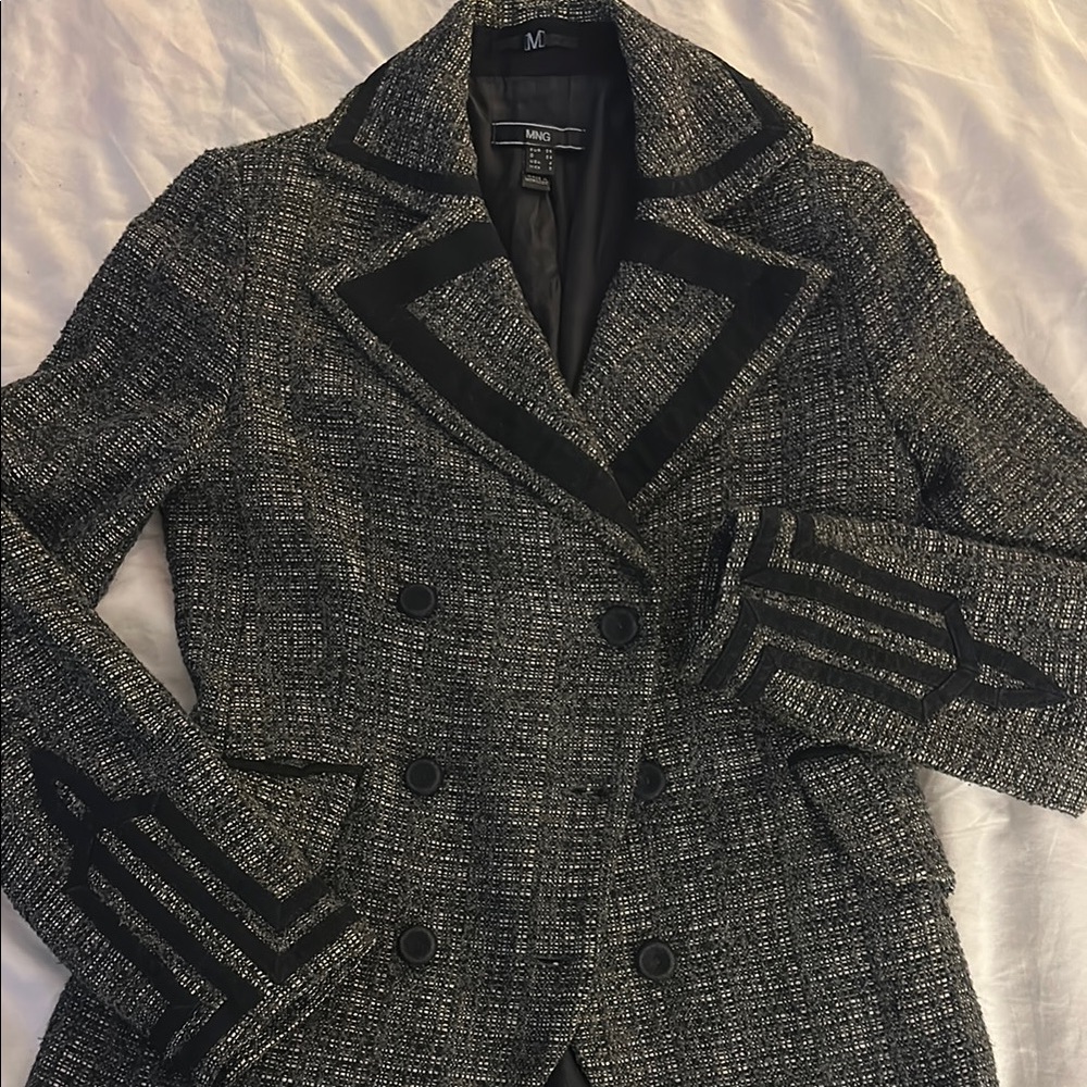 Mango Black and Gray Glen Plaid Blazer